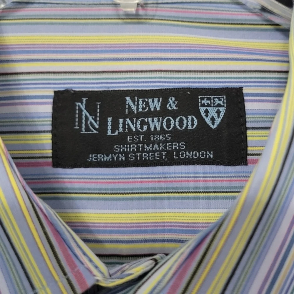 New & Lingwood Men's Striped Dress Shirt Neck Size 16.5 Colorful Office Business